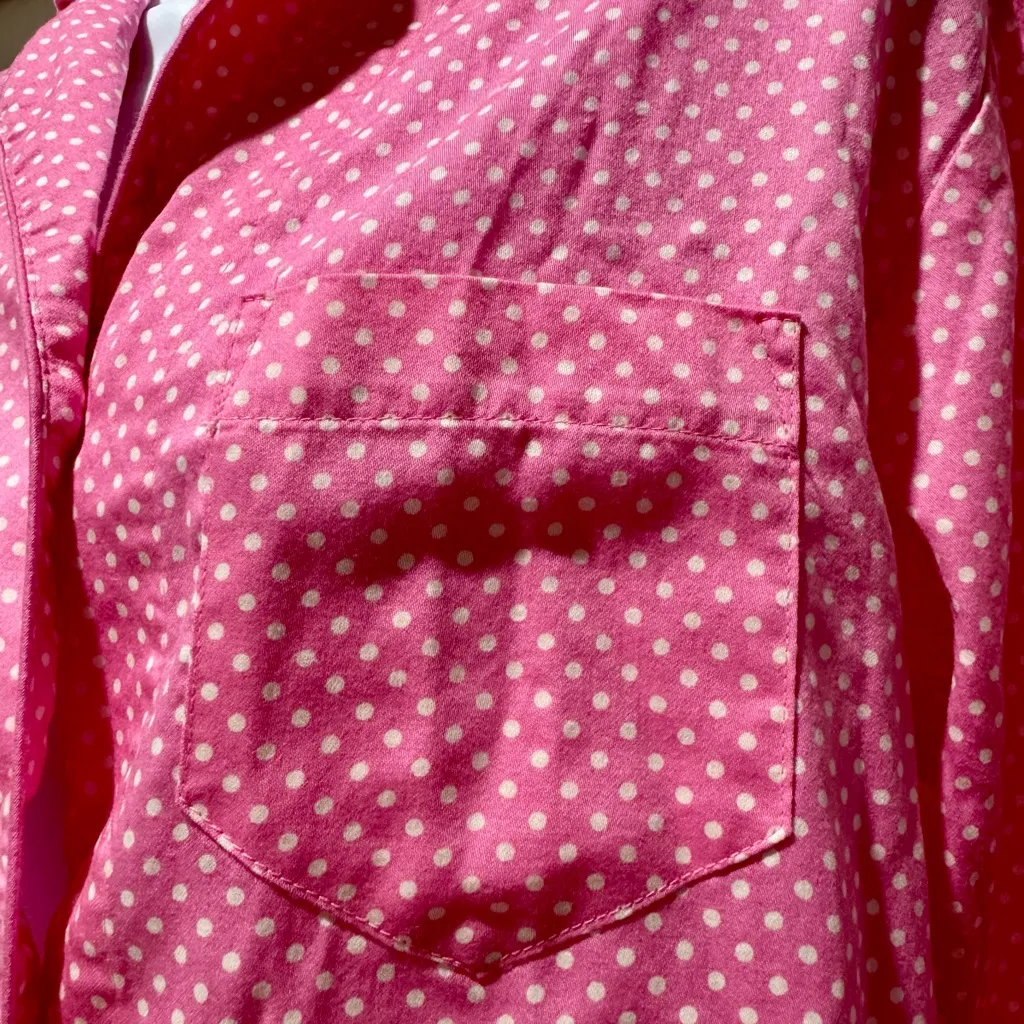 Adonna Pink Polka Dot 100% Cotton Button Down Sleepshirt Size M - Image 6