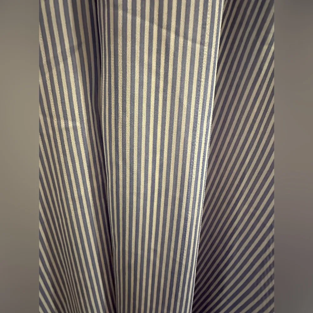 Julian Taylor Faux wrap ruffle belted cap sleeve blue and white stripe d… - Image 7