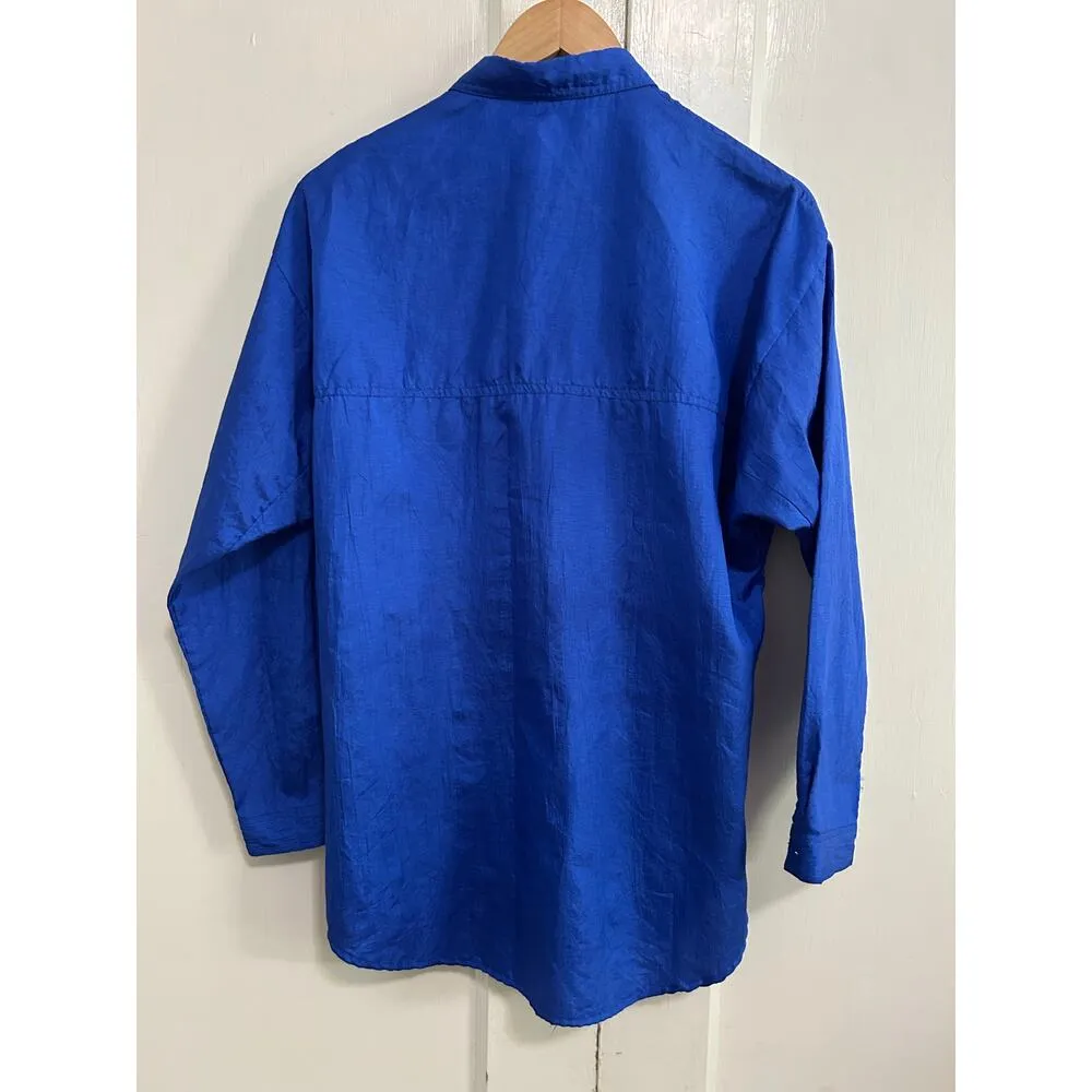 Vintage Diane Von Furstenburg Blue along Sleeve Button Up Retro 80’s - Image 3