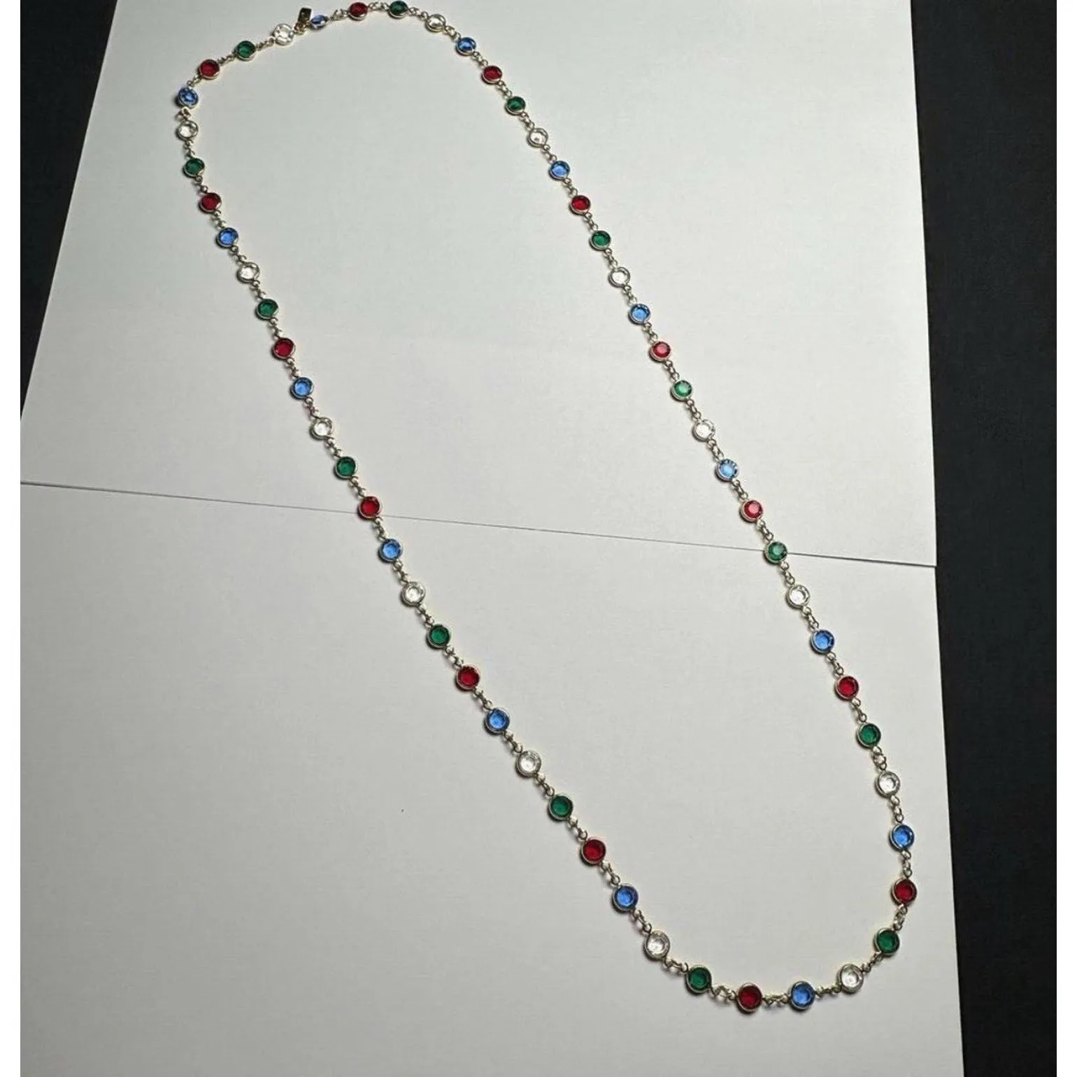 Swarovski Crystal (Swan Signed) Colorful Red Green Blue Clear Gold Tone Necklace - Image 5