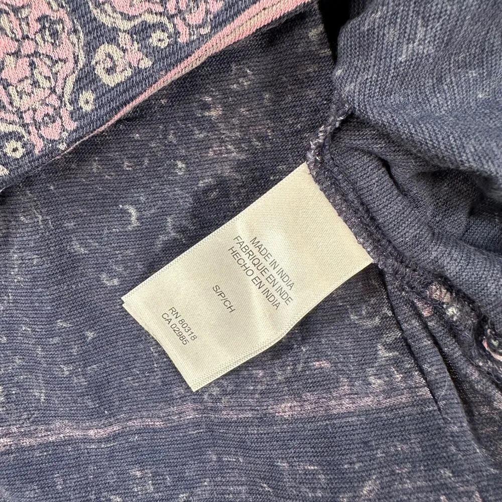 Lucky Brand V-Neck Boho Blouse Women's Small Short Sleeve Gray/Purple Top - Image 7