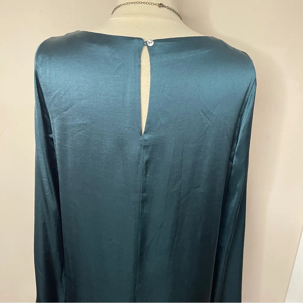 MADEWELL Long Bell Sleeve Satin Shift Dress in Smoky Spruce, Medium - Image 9