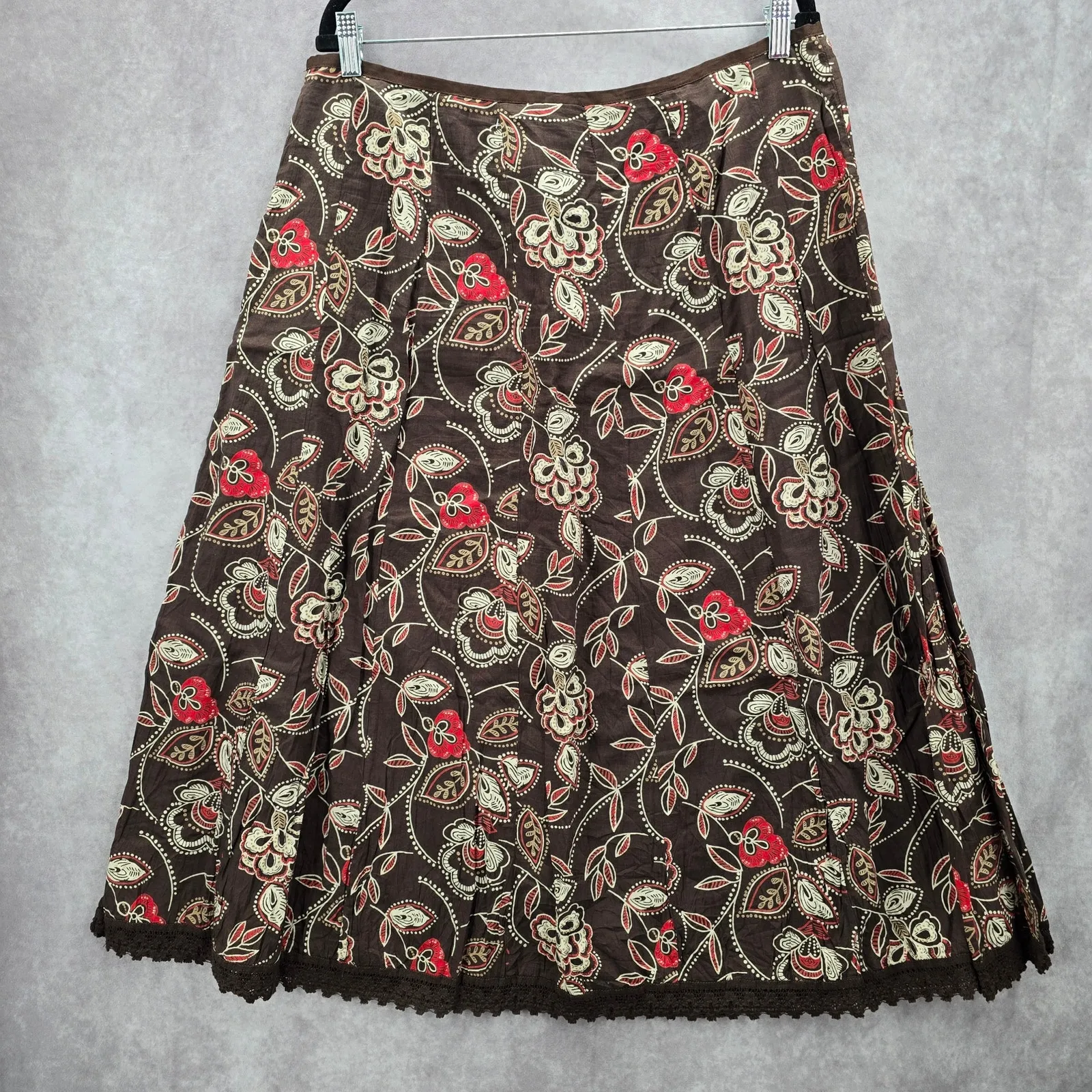 Style &‎ Co Brown Floral Knee Length Flare Cotton Lace Skirt Size 14 - Image 2
