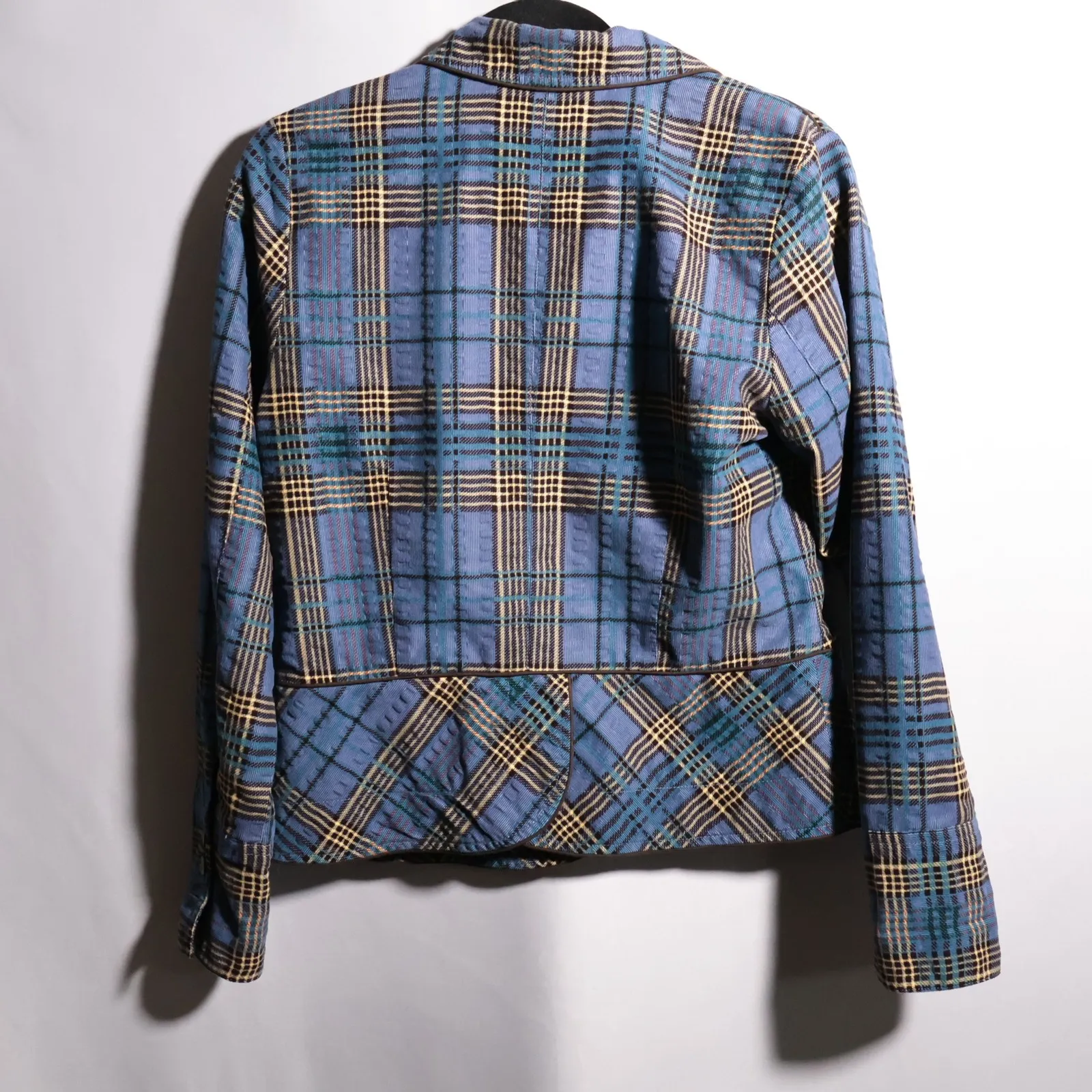 Christopher Banks Blue Plaid Corduroy Blazer Jacket Womens S Academia Preppy - Image 2
