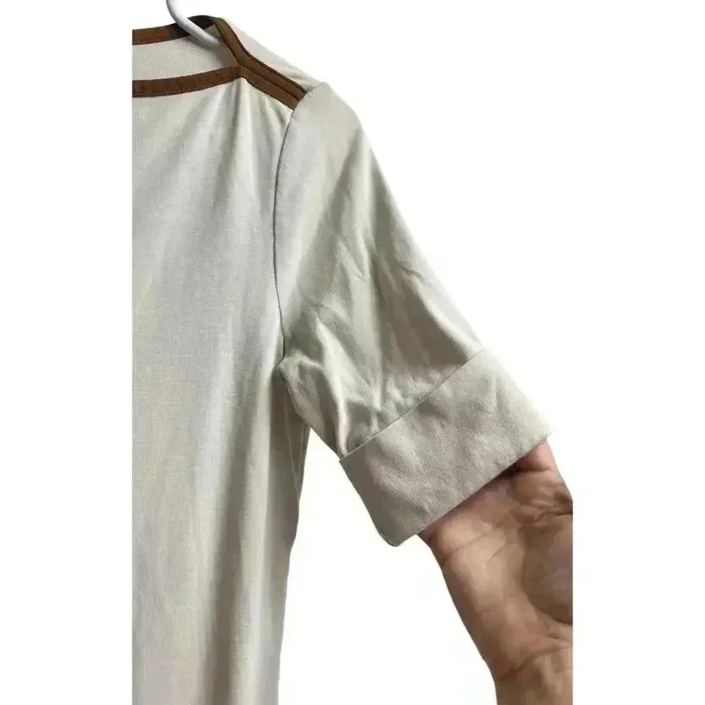 Lauren Ralph Lauren Faux Suede Trim Short Sleeve Boat Neck Women's Blouse Small - Image 4