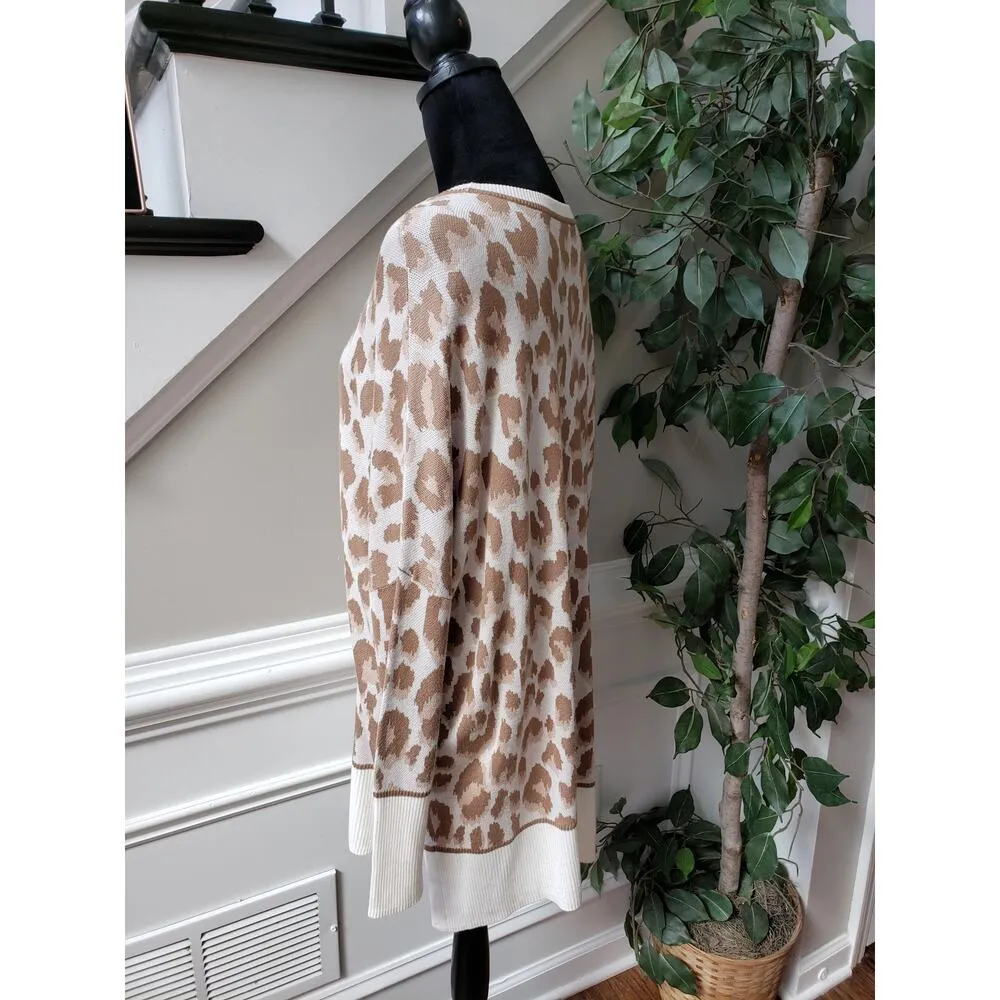 Wonderly Sweater Women's Large Beige Leo Animal Print Dolman Sleeve Boat Neck - Image 10