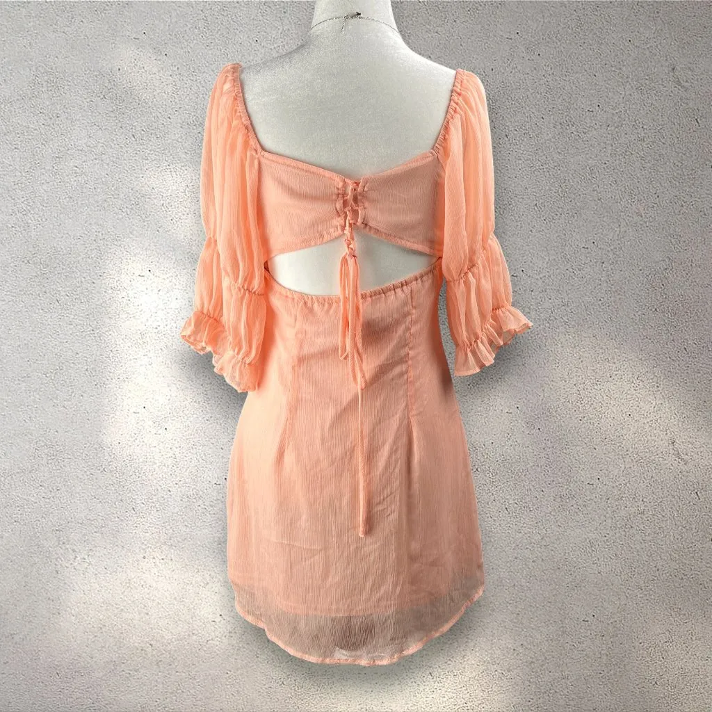 Beige Botany Peach Mini Dress Womens M Babydoll Sheer Lined Cottage Coquette EUC Pink Size M - Image 2