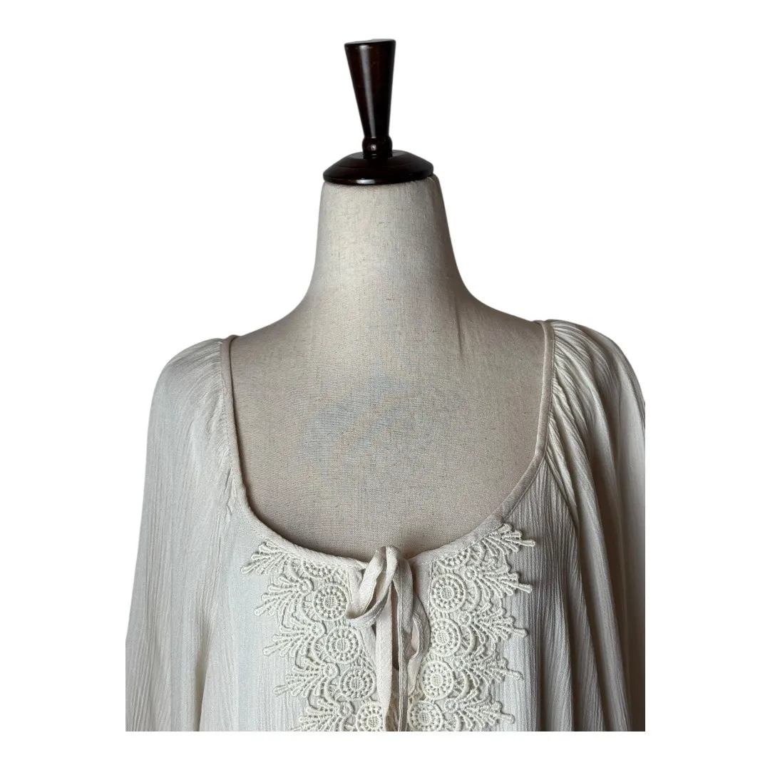 Naif‎ Dress Women Large Ivory Lace Trimmed Tie Neck Bohemian Mini NWT Boho - Image 5