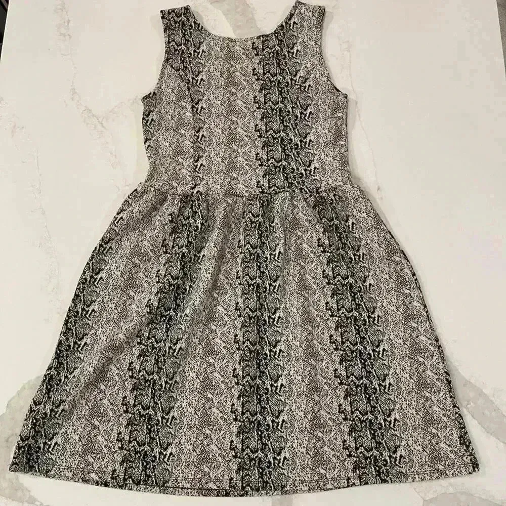 Jack Midi A-Line Snakeskin Tank Dress Sleeveless Round Neck Tan/Black Womens Med - Image 5