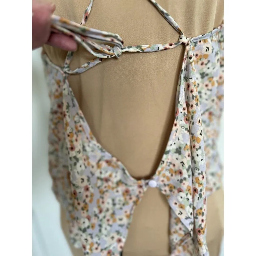 Le Lis Collection Women's Drape Front Halter Top Lilac OrangeFloral Print Size L - Image 4