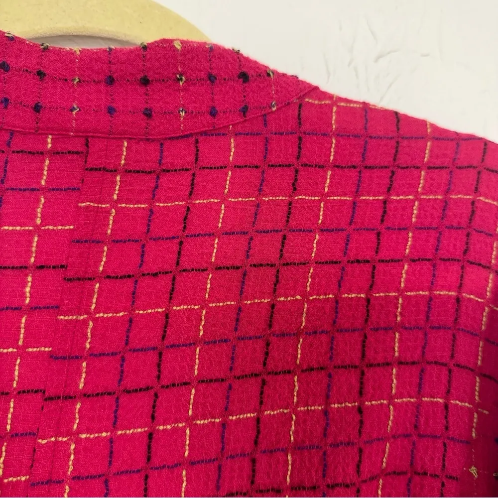 Habitat Pink Plaid Button Down Shirt Womens S Oversized Lagenlook Casual Artsy - Image 8