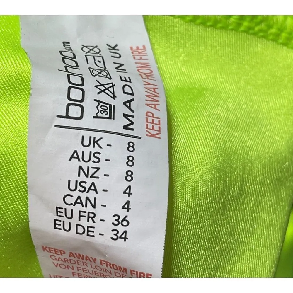 New Boohoo 2-Piece Bikini Bathing Suit Swimwear Knotted Bandeau Neon Yellow Size - Image 7