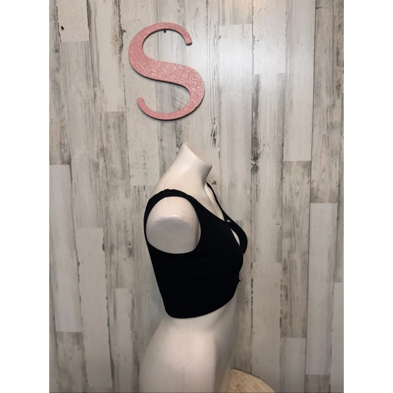 Wardrobe Essentials Black Ribbed Cut Out Crop Top S/M Y2K Clubwear Stretch Tank - Image 7