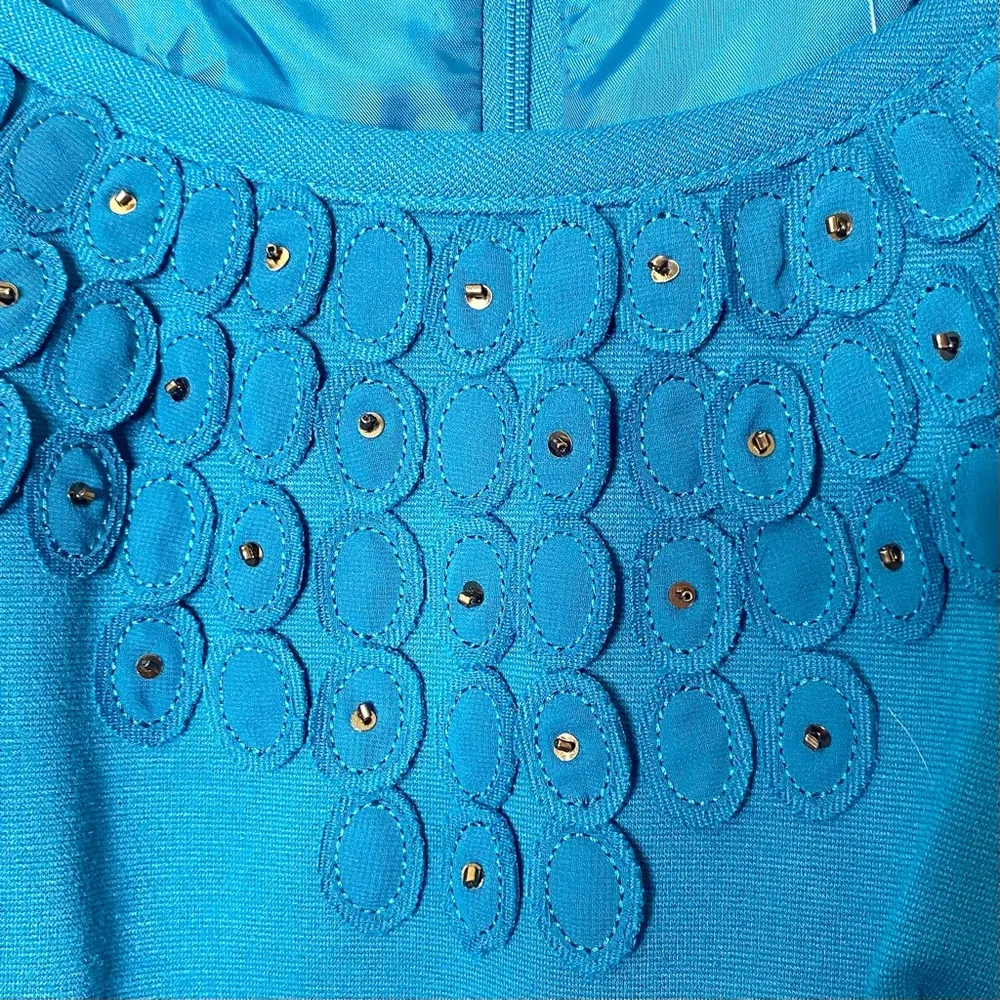 NWT Charter Club Teal Blue Sheath Dress Size 8 Medium Embellished Neckline - Image 9