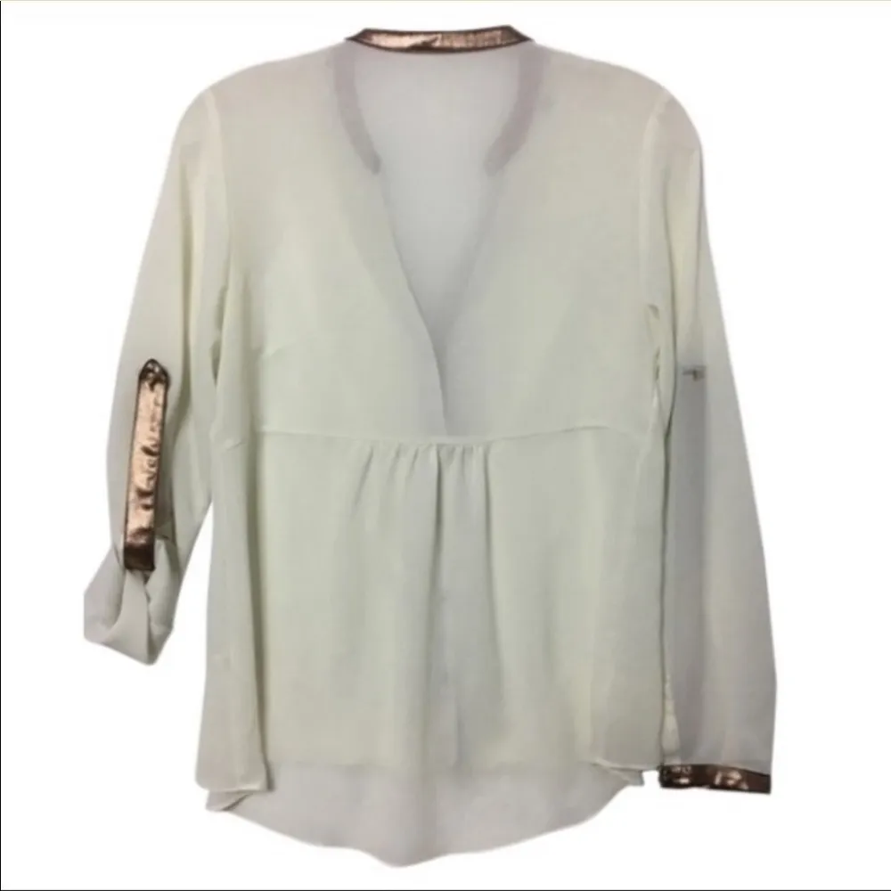 Mustard Seed semi sheer copper trim blouse size S - Image 53