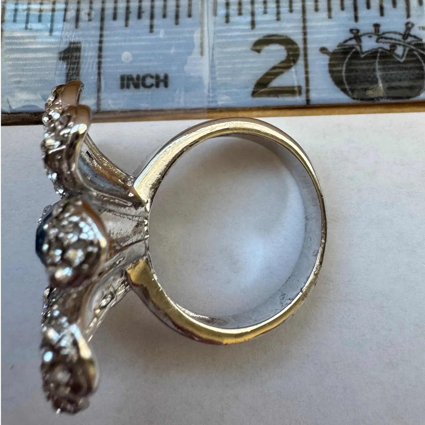 Vintage Nolan Miller Blue Stone Silver Tone Flower Petal Statement Ring Signed - Image 11