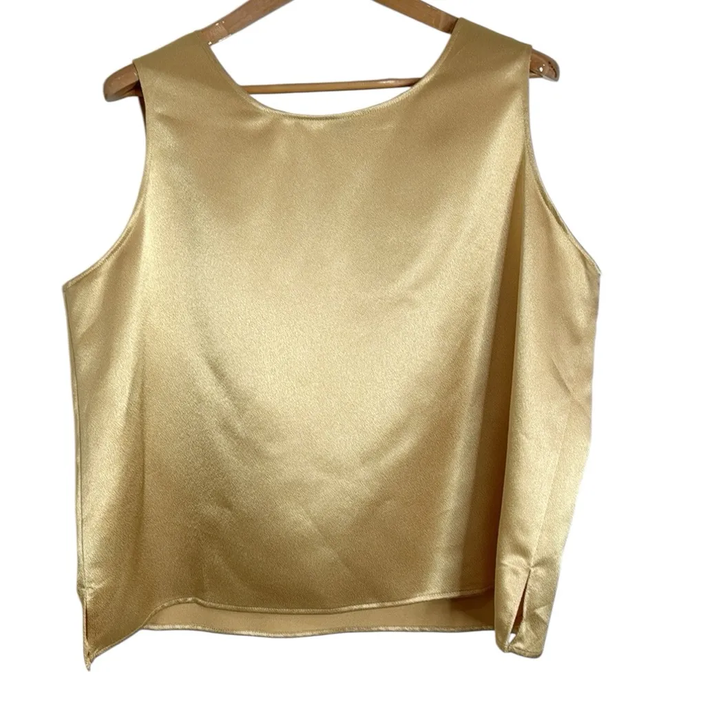 Night Studio Fashion Vintage Gold Satin Shell Side Slits Crewneck Tank Top sz 18 - Image 2
