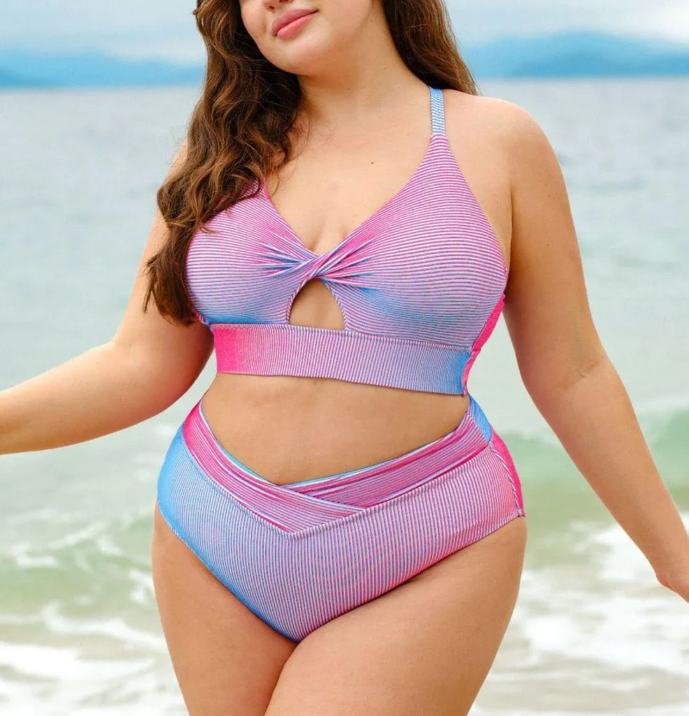 Berlook Multi X Cross Plus Size Bikini Top & V Cut Plus Size Bikini Bottom Red - Image 4