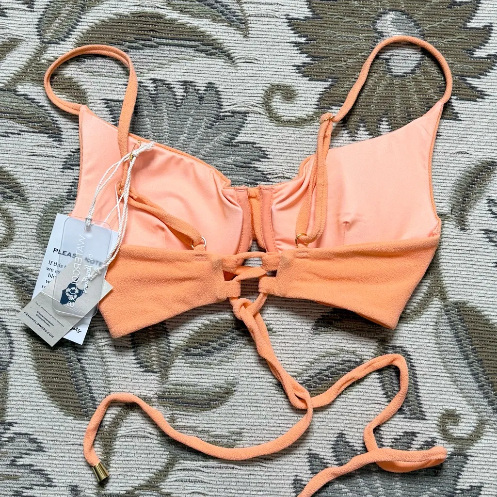 Kenny Flowers Bikini Top Swimsuit Swim Terry Key West Watercolors L Large New Orange - Image 3