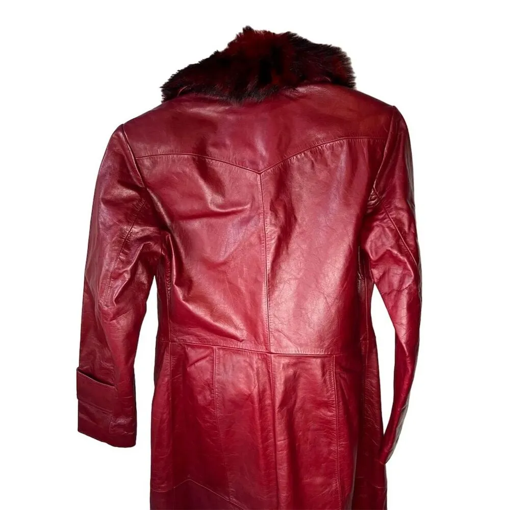 Jane Doe Women's Oxblood Leather Overcoat L Detachable Fox Collar Red Size L - Image 6
