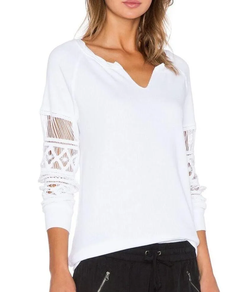 Pam & Gela Hi-Low Lace Long Sleeve Sweatshirt White XS - Image 10