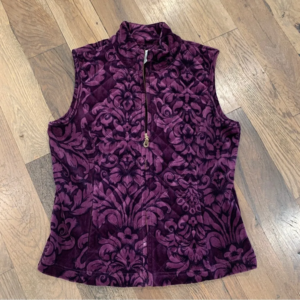 Charter Club Woman Purple & Black Floral Velour Quilted Vest Size Petite… - Image 3