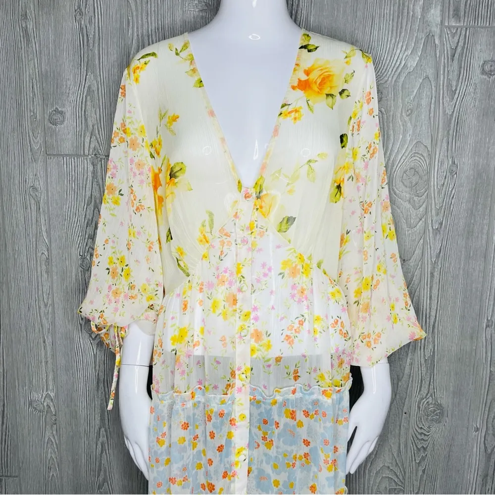 ASOS design soft wafty maxi dress in mixed ditsy floral print orange / yellow 14 - Image 5