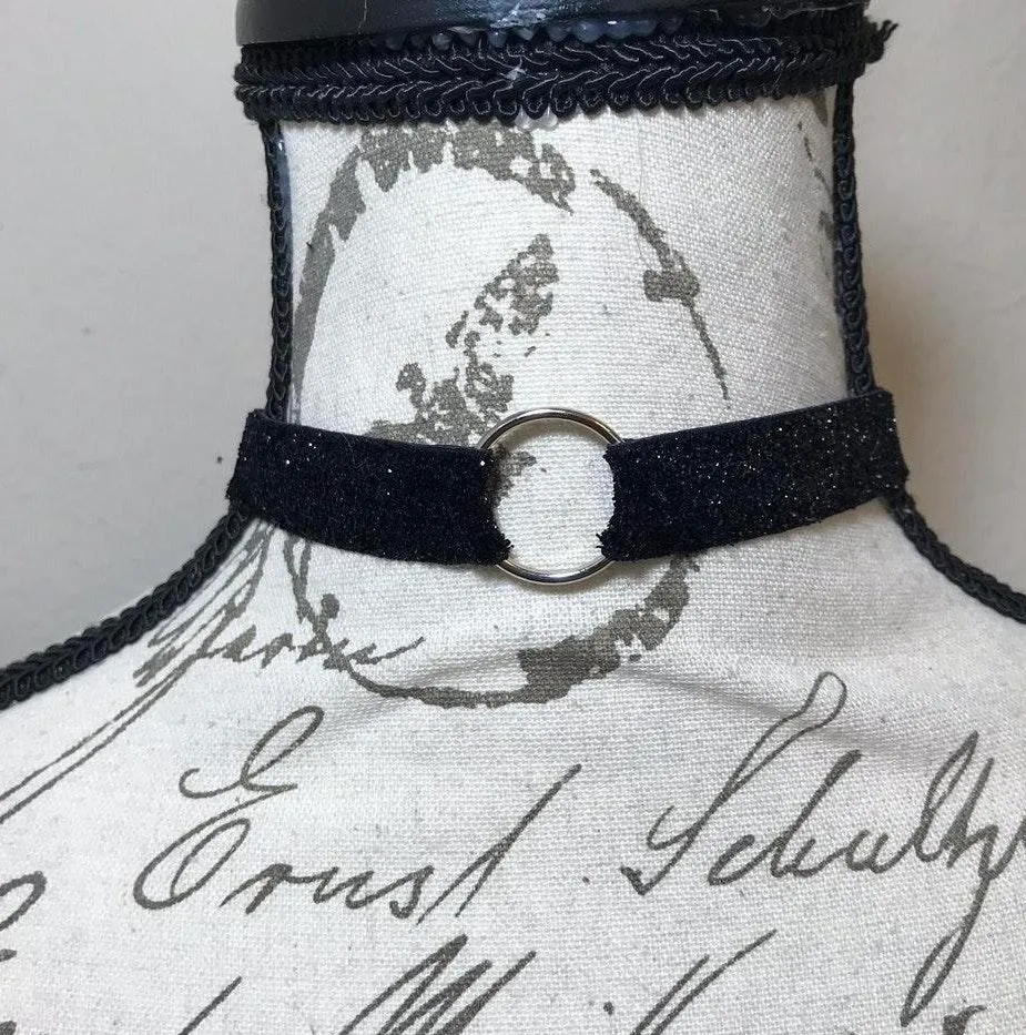 Black Glitter Ribbon O Ring Bondage Chocker New - Image 2