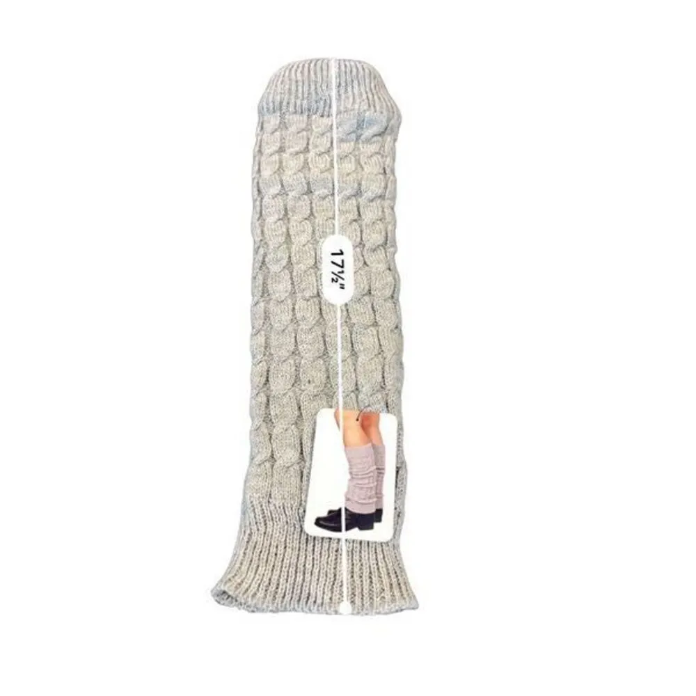 Boots Socks Knitted Crochet Fashion Leg Knee High socks Gray - Image 3