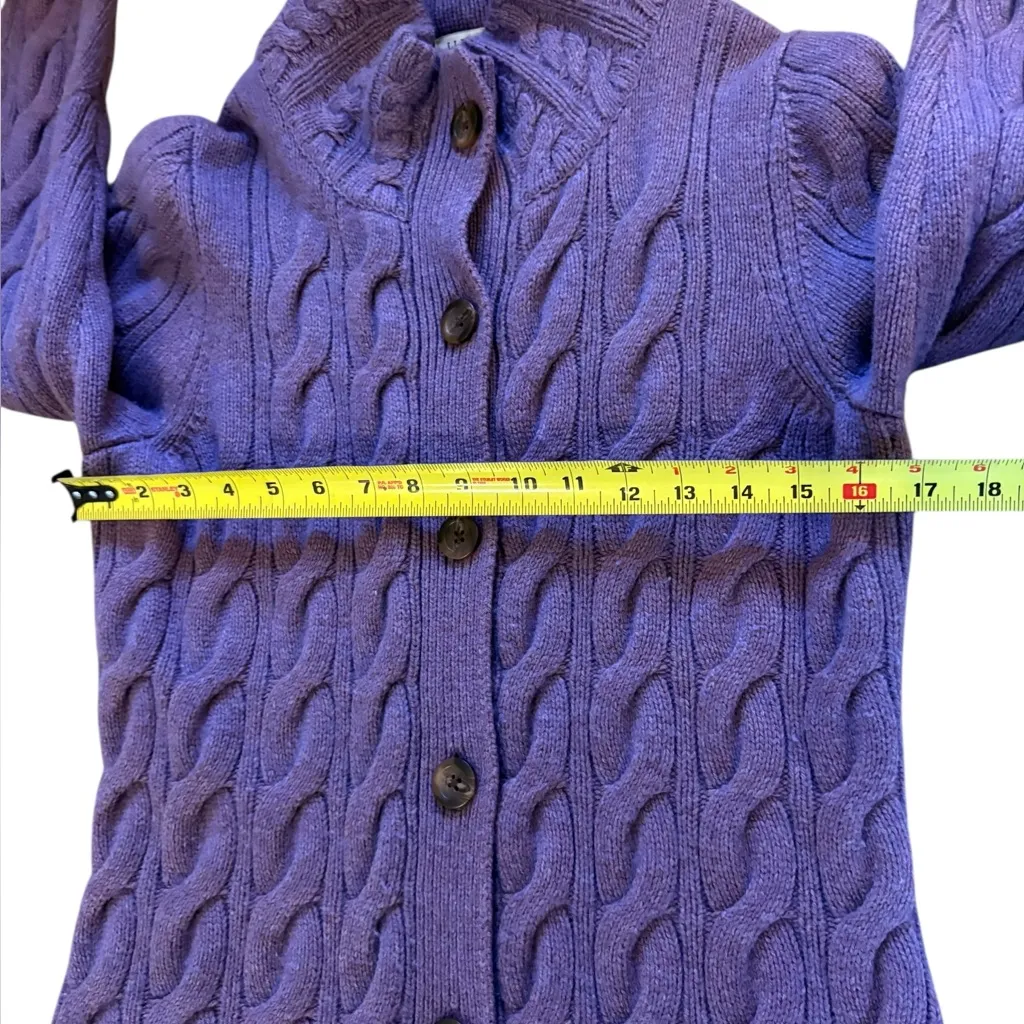 LL Bean Purple Chunky Long Wool Cable Knit Cardigan Sweater Womens Small Medium - Image 8