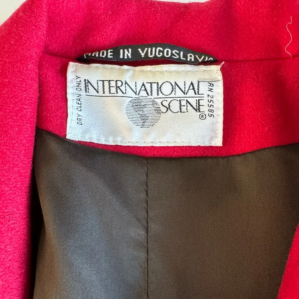 Vintage Cardinal Red Wool Full Length Dress Trench Car Coat Size 13/14 Large - Image 6