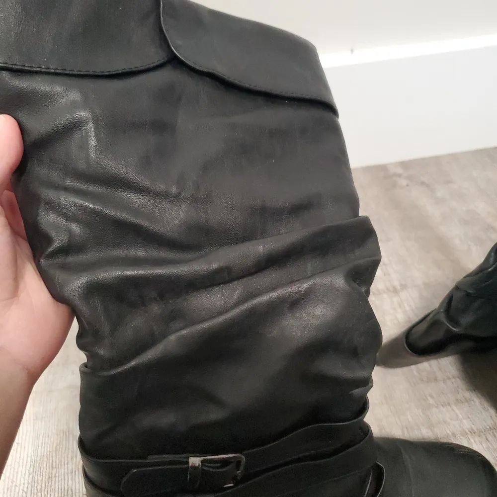 Body Natural Black PU Leather Heeled Boots Size 10 - Image 6