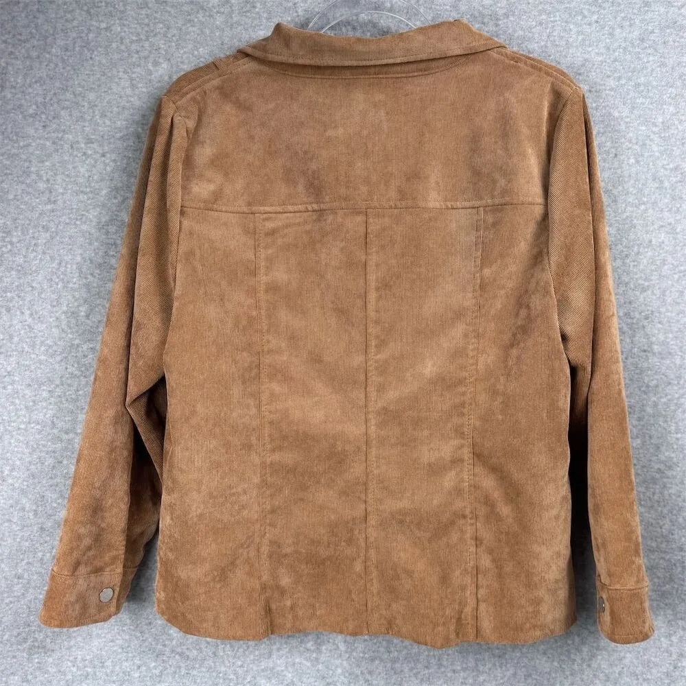 Allison Daley Petite Women's Tan Embroidered Button Front Corduroy Jacket Medium - Image 5