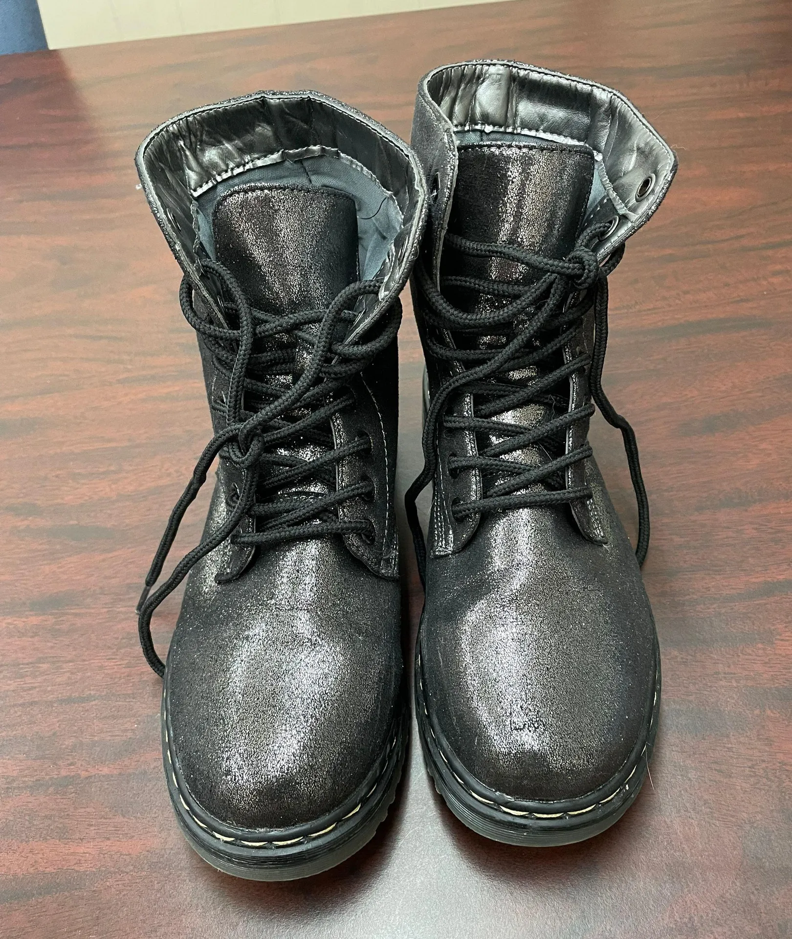 Sparkling Lace Up Combat Boots Size 6 - Image 2