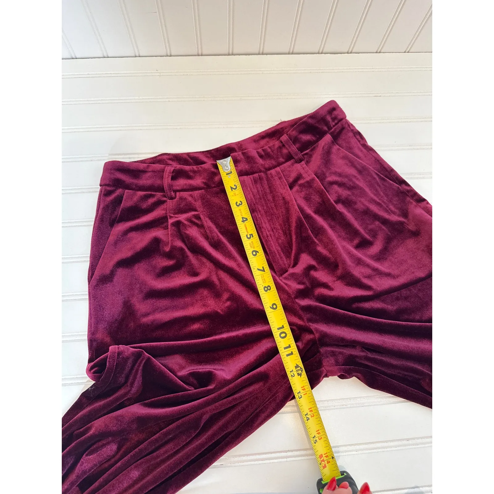 Lulus Chic Splendor Wine Red Velvet Pleated High-Rise Wide-Leg Pants Size 12 - Image 5