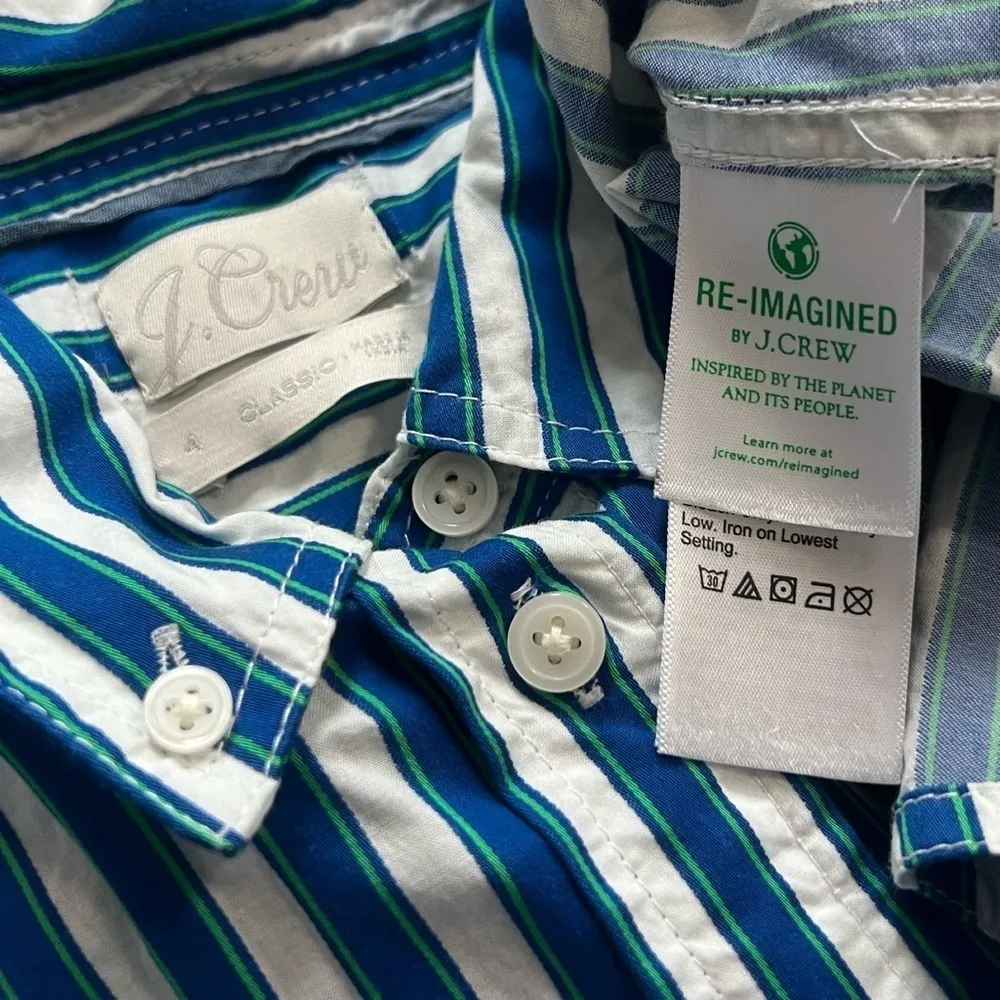 J. Crew Classic Cotton Striped Long Sleeve Button Down Shirt Top Women’s 4 Blue - Image 6