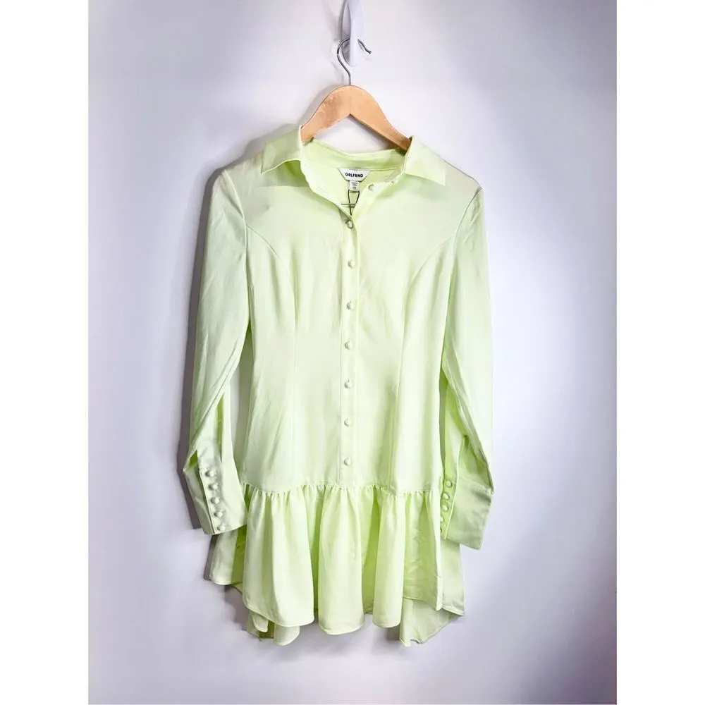 GRLFRND Mini Dress Extra‎ Small Button Down Long Sleeve Lime Green - Image 5
