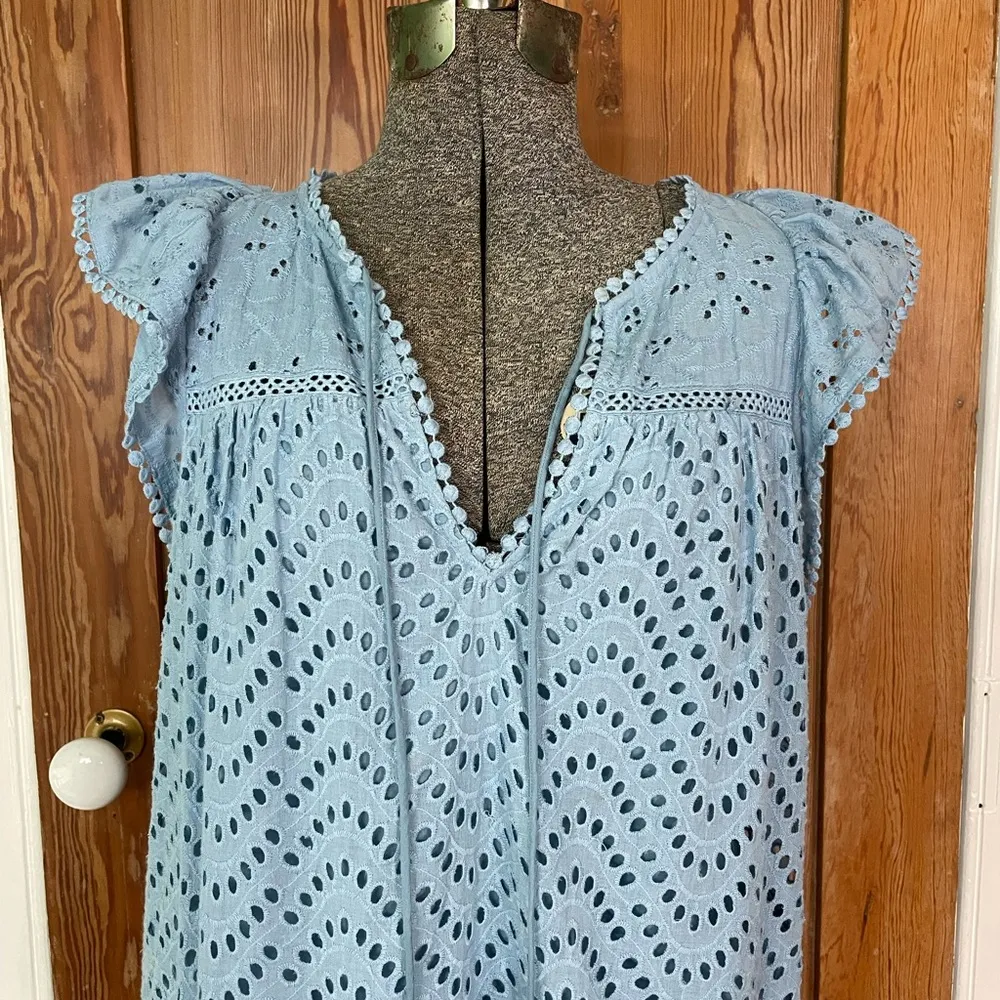 Allison New York Lucia Sky Blue Mini Eyelet Ruffle Cotton Swing Dress - Image 4