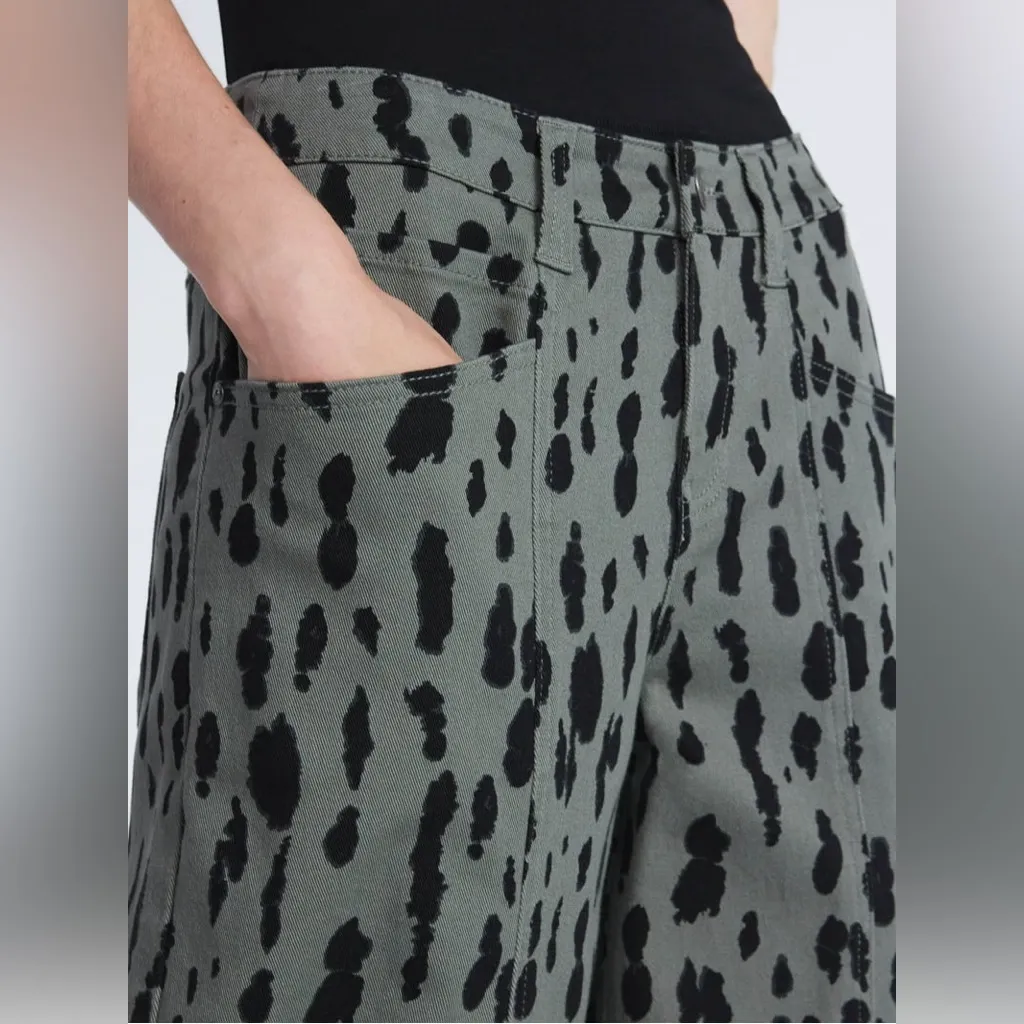NWT Scoop Seamed Denim Barrel Jeans Wide Leg High Rise Leopard Print Olive SZ 6 Green - Image 4
