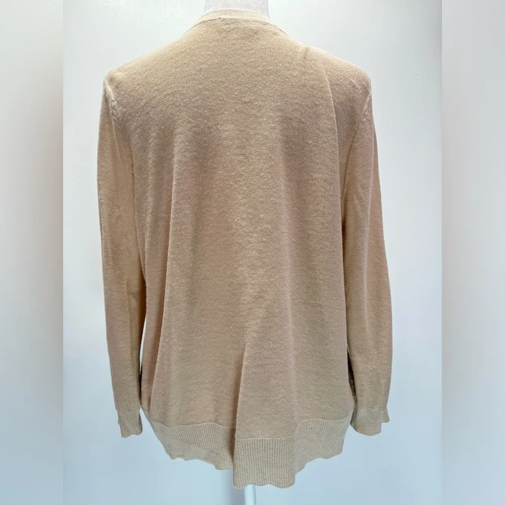 Loft Beige Linen Cotton Blend Mixed Knit Open Front Cardigan with Sequins Small - Image 7