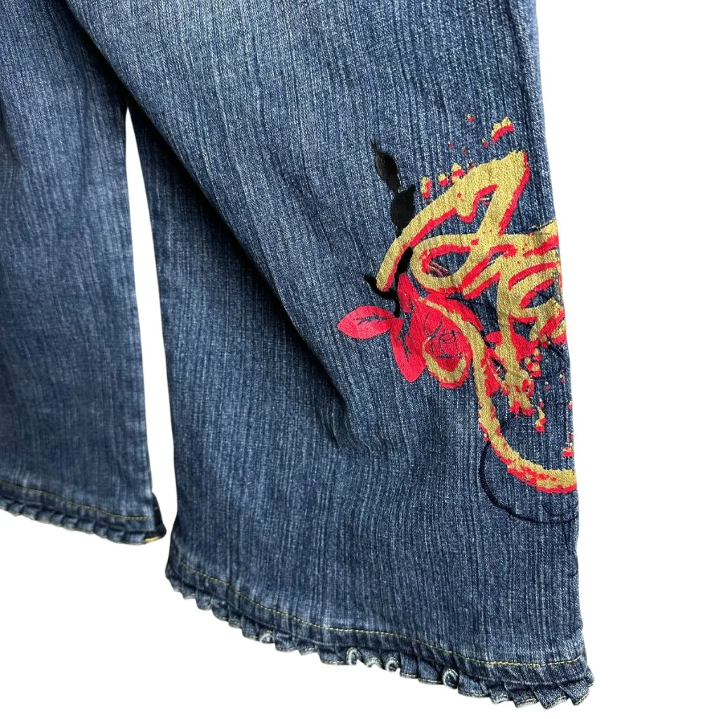 Akademiks Y2K Graffiti Embroidered Bermuda Capri Jean Shorts 38 | Streetwear - Image 4