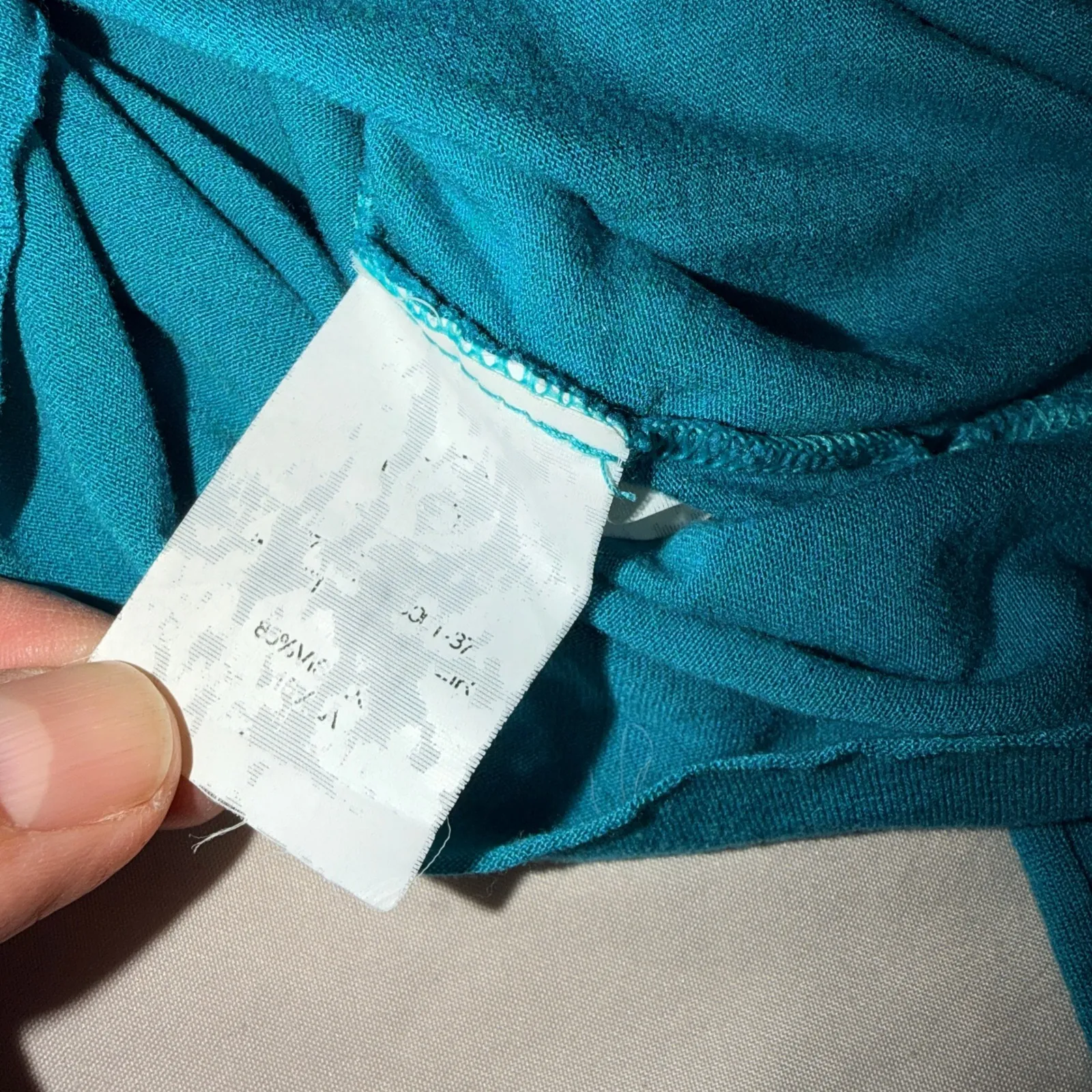 Farm Rio Teal Blue Tank Top Long Sleeve Scoop Neck Casual Women Size Medium Crop - Image 6