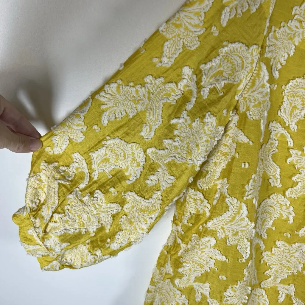 Chicos Shirt‎ Top Womens 14 Yellow Floral Textured Blouse Tassel Boho Boxy - Image 4