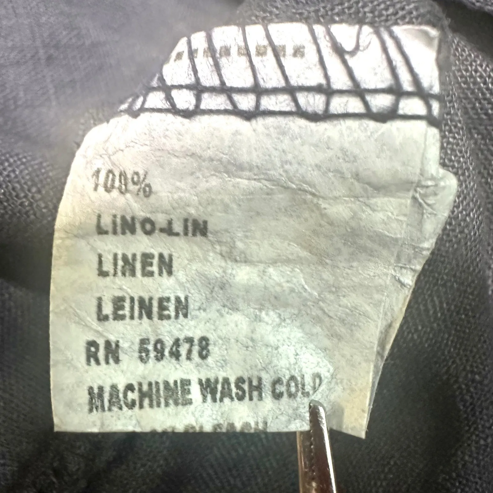 PIAZZA ROMA Navy 100% Linen Made In Italy Roll Tab Sleeve Collar Blouse Women L Blue Size L - Image 8