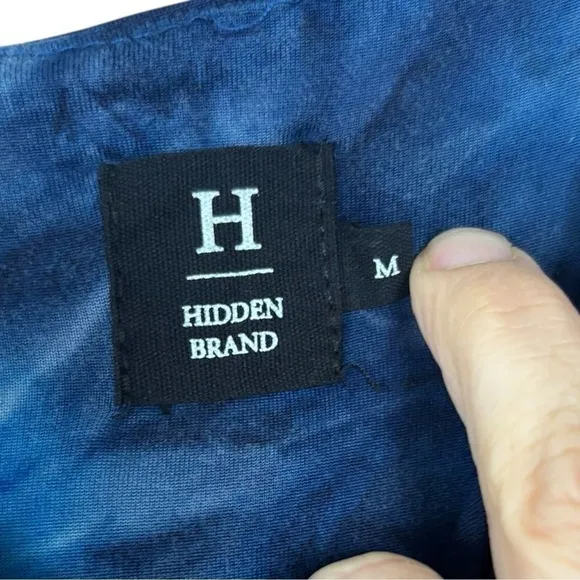 HIDDEN BRAND Blue Tie Dye Ruched Bodycon Mini Dress Puff Sleeve Square Neck Sz M Size M - Image 6