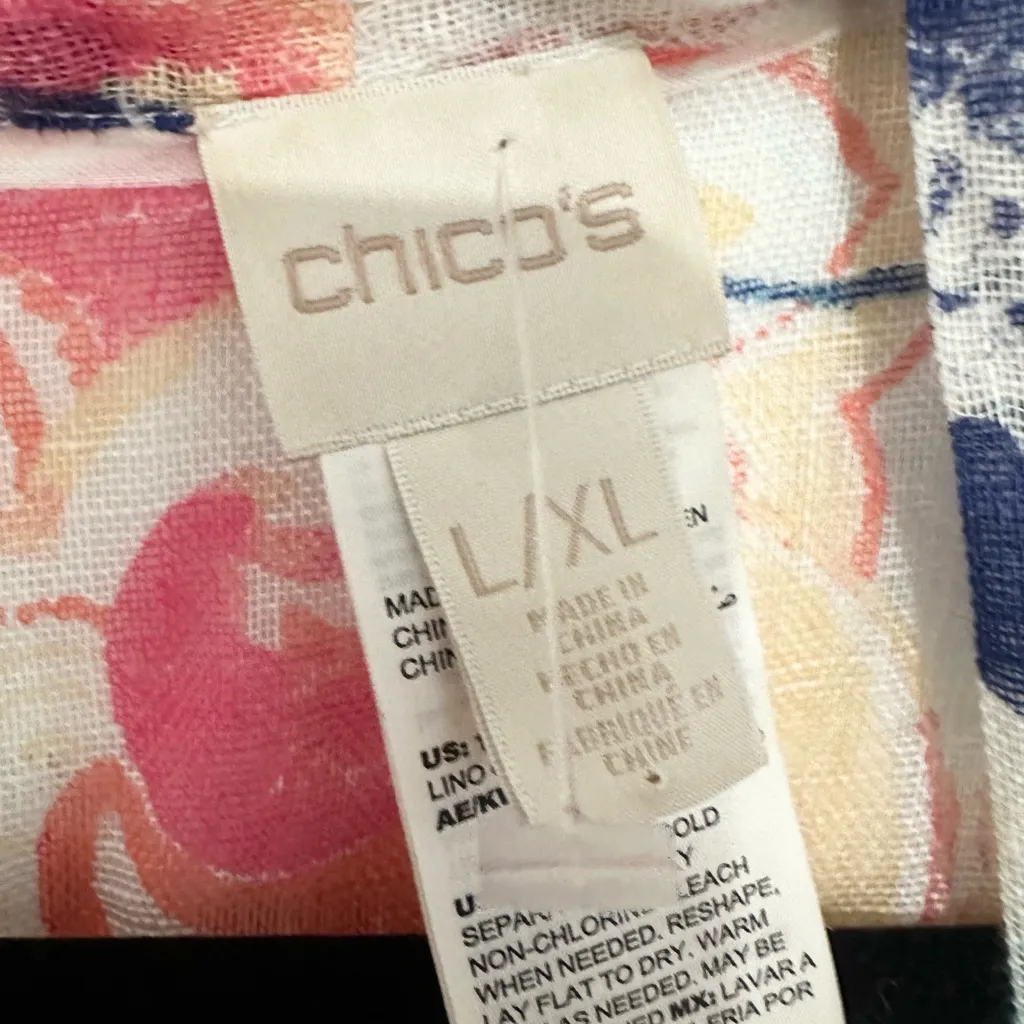 Chicos Top Womens Size l/xl Pink Blue Paisley Linen Open Cardigan Beach Casual - Image 2