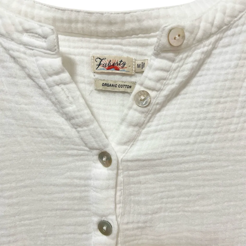 Faherty Dream Cotton Gauze Desmond Blouse M White Organic - Image 3