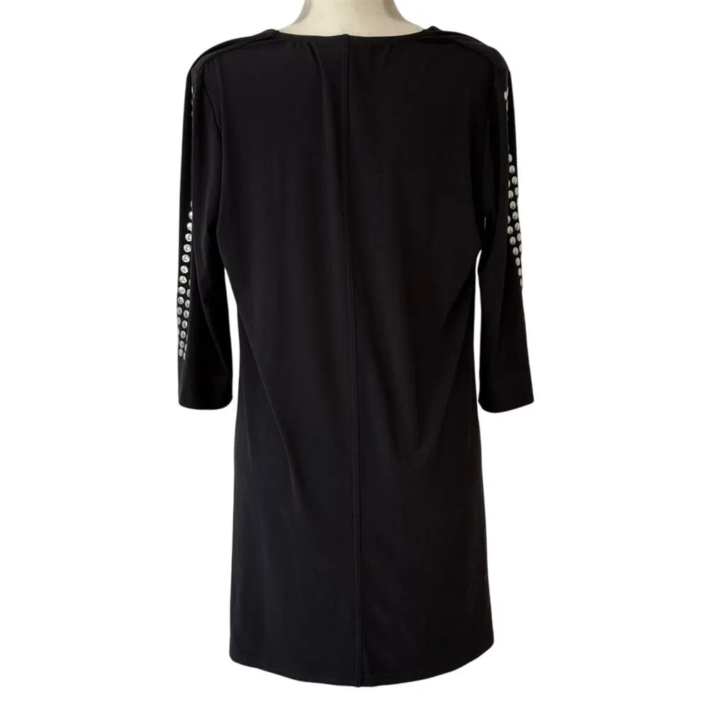 Joseph Ribkoff Black Silver Stud Scoop Neck Long Sleeve Tunic Mini Dress size 8 - Image 2