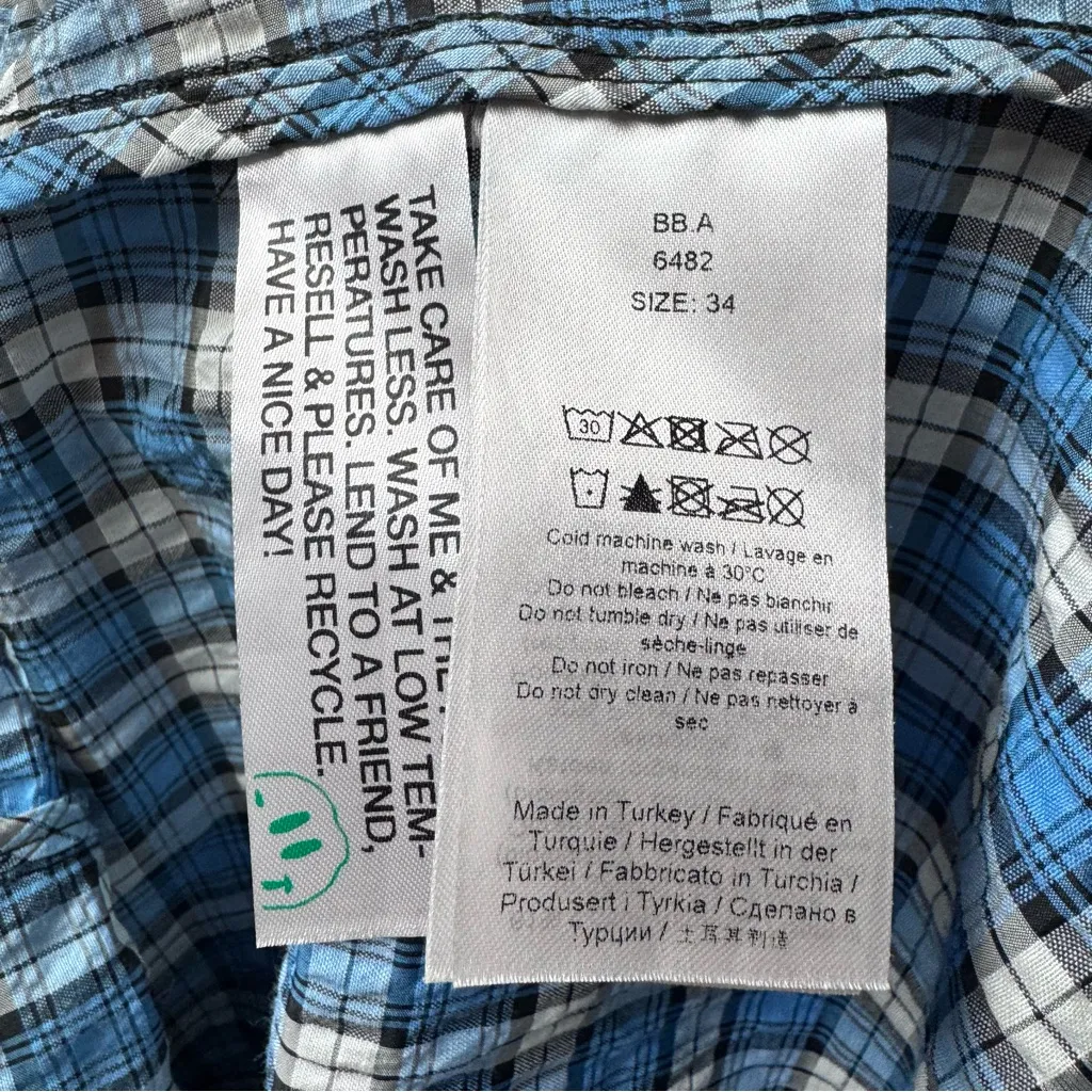 Ganni Shirred Checkered Cotton Blend Seersucker Gingham Midi Dress Blue 34 - Image 9