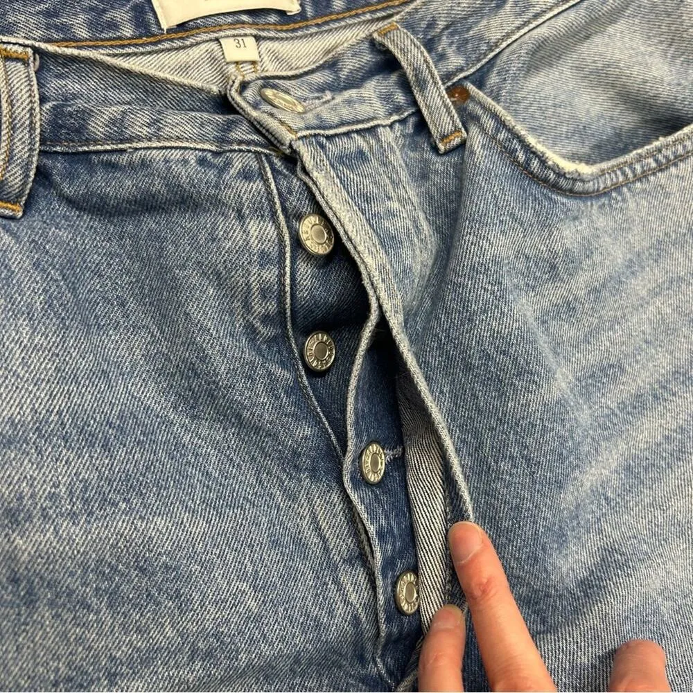 AGOLDE 90's Crop Jean Light Wash Blue Denim Raw Hem 5 Button Fly Pant Size 31 - Image 4